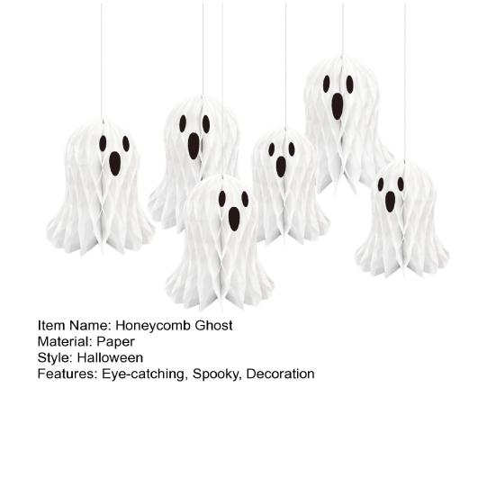 Halloween Ghost Hanging Decoration White Paper Ghost Honeycomb Centerpieces for Indoor Outdoor Halloween Party Decor