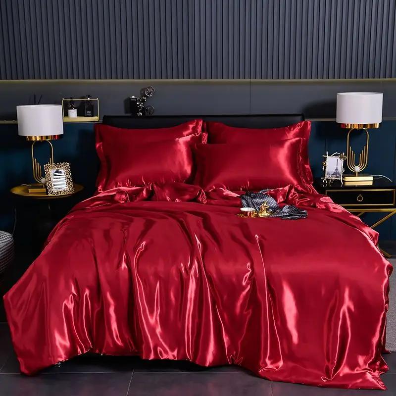 Luxus 100% Seidenbettwäsche-Set mit Bettbezug-Set Doppel- King- Queen-Size Bettwäschebezug-Set 4-teilig Bettdecke Bettwäsche-Sets