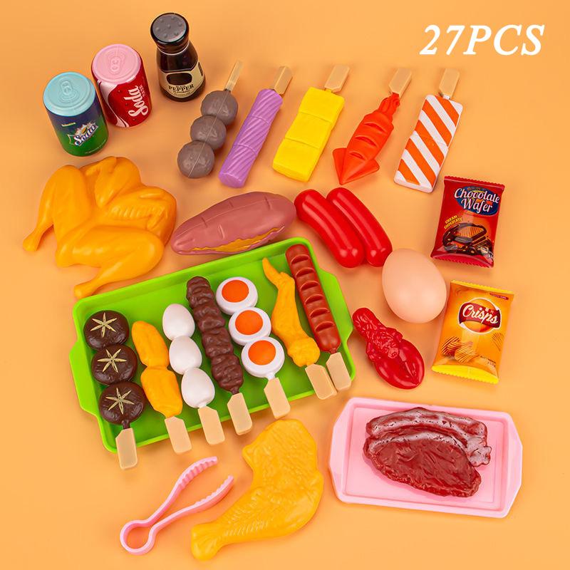 Children Kitchen Simulation Food Toys Pretend BBQ Set Play House Cooking Games Barbecue Grill Meat Skewers Pretend Kitchen Toys