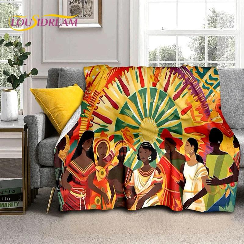 Cartoon Africa Ethiopian Custom Painting Art Soft Flannel Blanket for Bed Bedroom Sofa Picnic,Throw Blanket for Outdoors Leisure