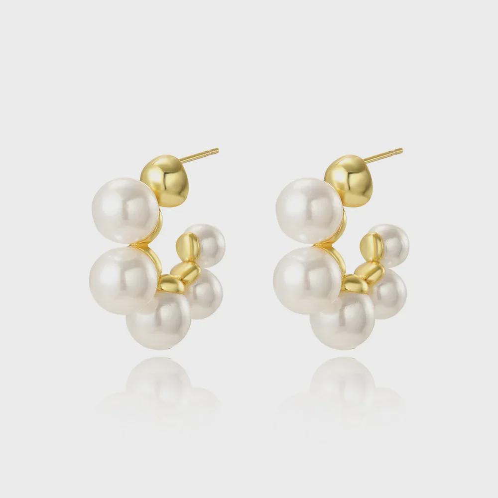 Elegant U-Shaped Geometric Imitation Pearl Earrings