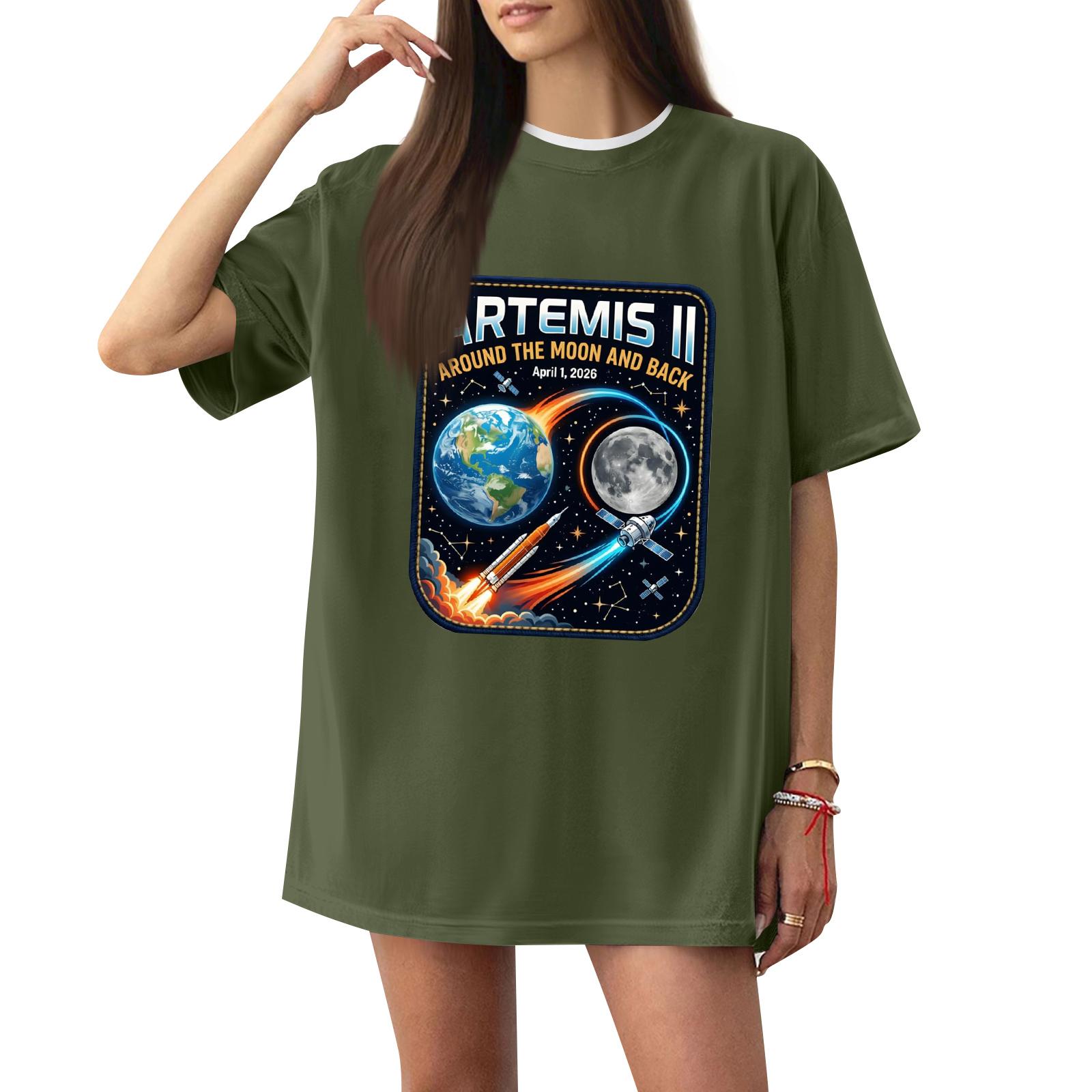 Women Casual Fashion Short Sleeve Graphic T Shirt Top Artemis II Around The Moon And Back Design Printed Tee Shirt April 1 2026 L