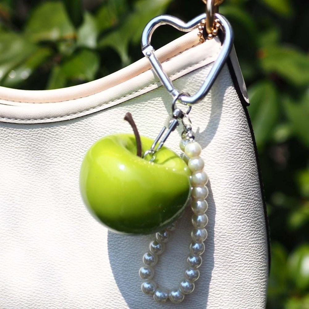 Red Fruit Bag Charm Resin Craft Pearl Key Ring Heart Pendant Fruit Key Chain Holiday Party