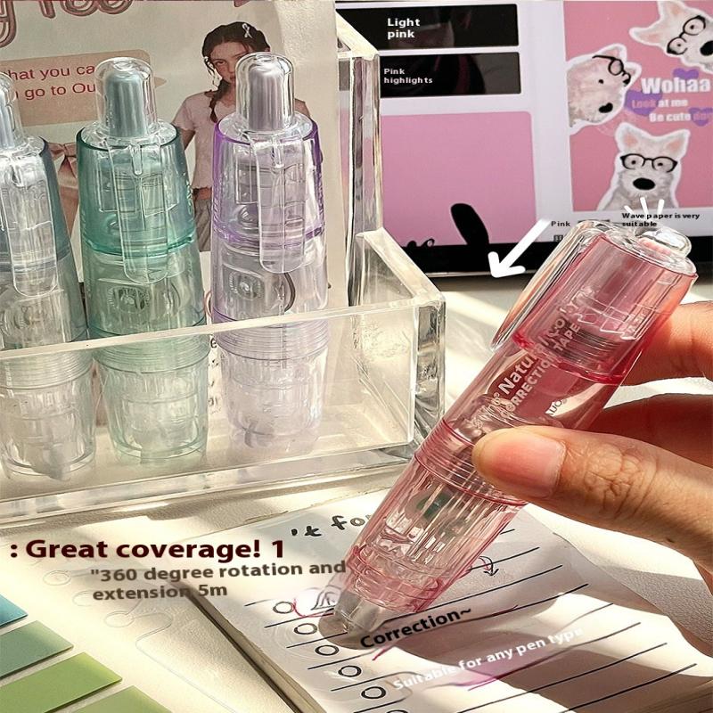 360 Degree Rotating Correction Tape Press Type Refillable White Out Correction Pen Style Replaceable Core Student Corrector