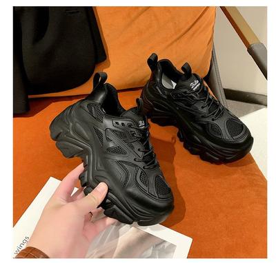 Women New Fashion Platform Sport Shoes Women  Summer Black Casual Chunky Sneakers Women Mesh Leather Platform Shoes