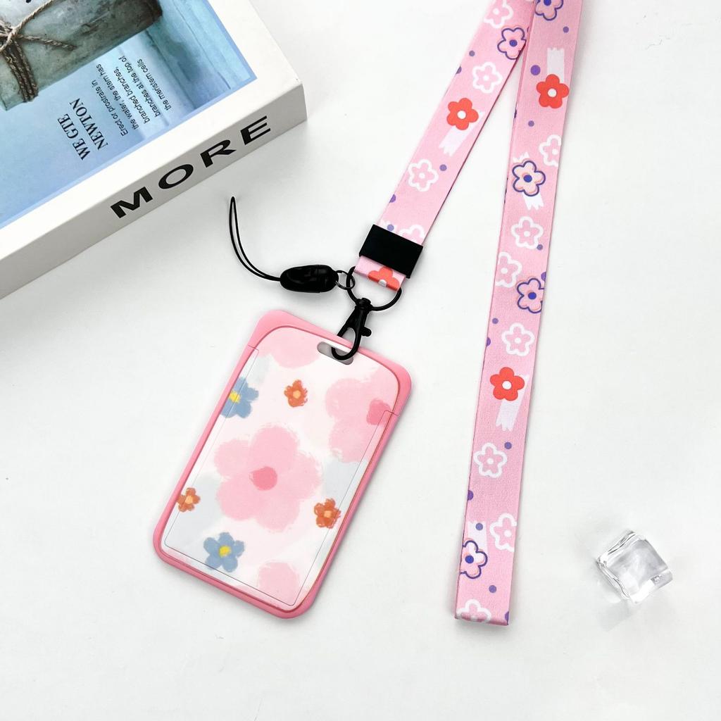 Ins Student Id Card Holder with Lanyard Slide Cover Transparent ABS School Card Cover Game Cards IC Card Protective Cover