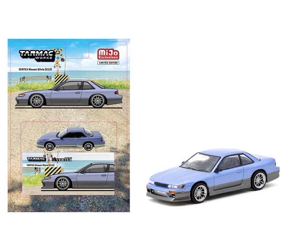 

Tarmac Works 1/64 Vertex Nissan Silvia S13 Blue/Gray Tarmac Works Silvia MiJo Limited Edition Miniature Car синій
