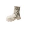 2024 Heißer Verkauf Damen Schuhe Seitlicher Reißverschluss Damenstiefel Mode Gürtelschnalle Moderne Stiefel Damen Neu Runde Zehenpartie Mid-Calf Stiefel Zapatos