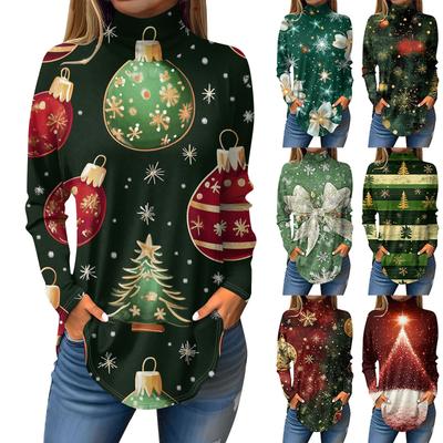 Koszulki damskie, jesienne, codzienne koszule z długim rękawem Bluza z nadrukiem w stylu vintage, sweter z wysokim dekoltem