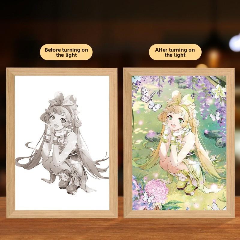 23cm/9.06in Wuthering Waves Mirror Light Painting Photo Anime Table Peripherals Night Lamp Collectible Birthday Decoration Gifts