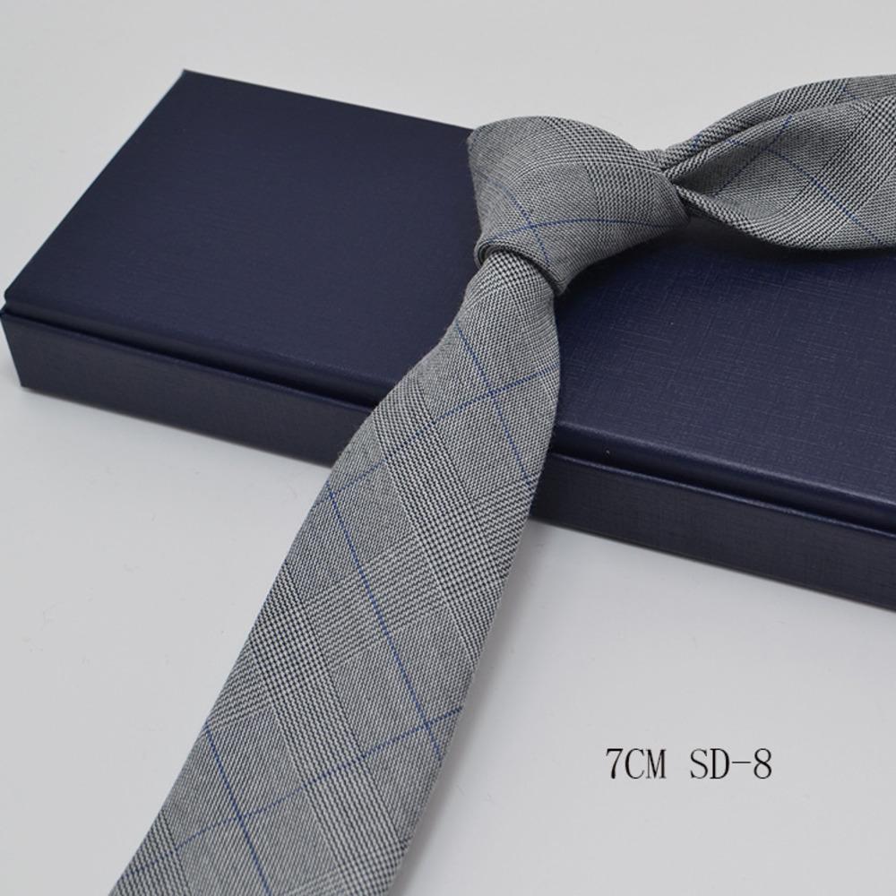 Luxury 7cm Grey Plaid Cotton Neck Ties For Men Soft TR Fabric Red Striped Neckties Casual Ties Wedding Party Groom Cravat Gift