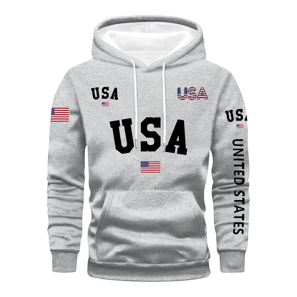Men's Loose Flag Printed Hooded Sweatshirt Men's Casual Fashion Sports Sweatshirt