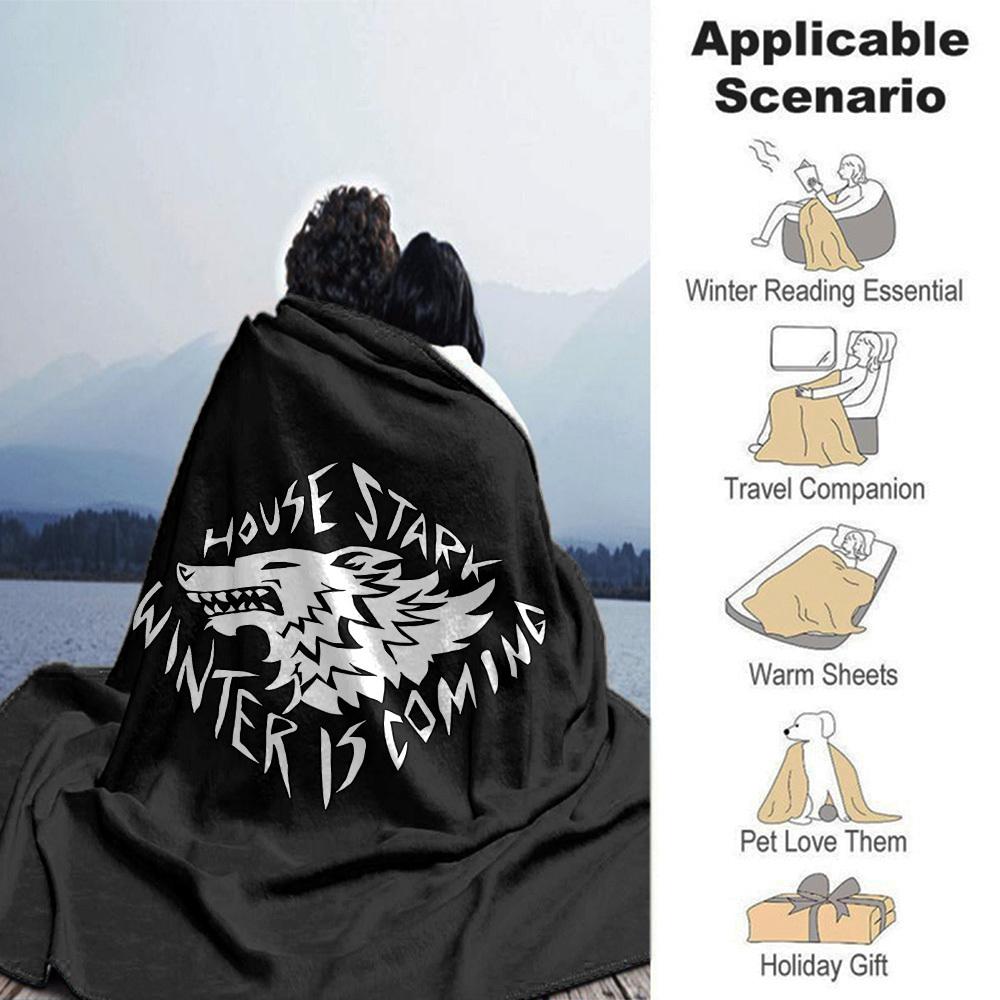 1ks Dům Stark Zima se blíží Měkká flanelová přikrývka pro všechna roční období pro domov, kancelář, venkovní použití Odolný komfort Měkká teplá přikrývka pro domov