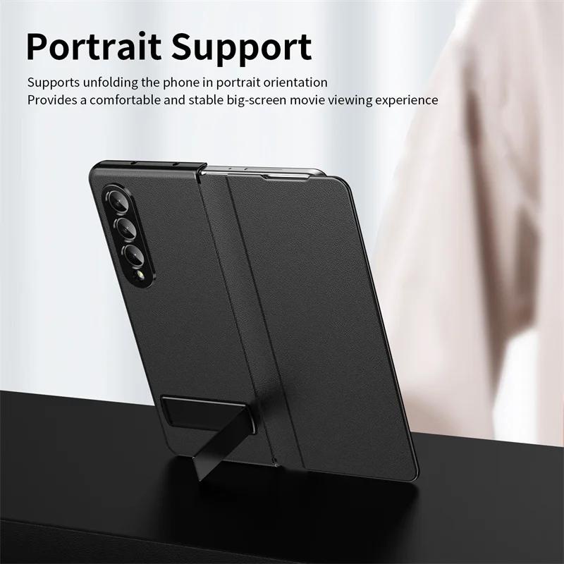 Delicate Leather Magnetic Protect Cover For Samsung Z Fold7 Fold6 Adjustable Alloy Stand Holder Case for Galaxy Z Fold 7 6 5 4