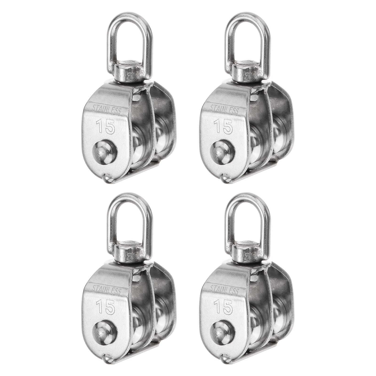 

uxcell 4pcs M15 Double Pulley Block Stainless Steel Swivel Rigging Lifting Wheel Fixed Pulley