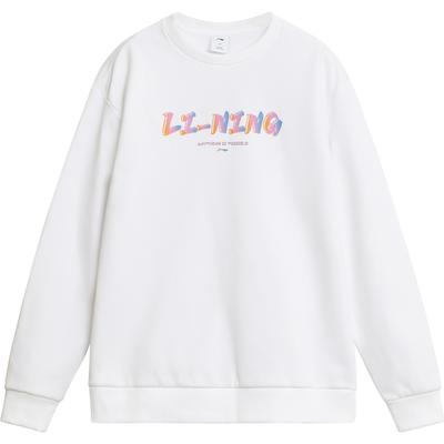 Li Ning Plain Round Neck Logo Casual Knitted Sports Sweatshirt Without Hood Fleece Long Sleeve Unisex Sweatshirt White AWDTE03-2
