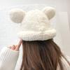 Adult Cartoon Bear Ear Shape Polyester Bucket Hat Fluffy Winter Warmer Plush Fisherman Cap Winter Gifts for Girlfriend
