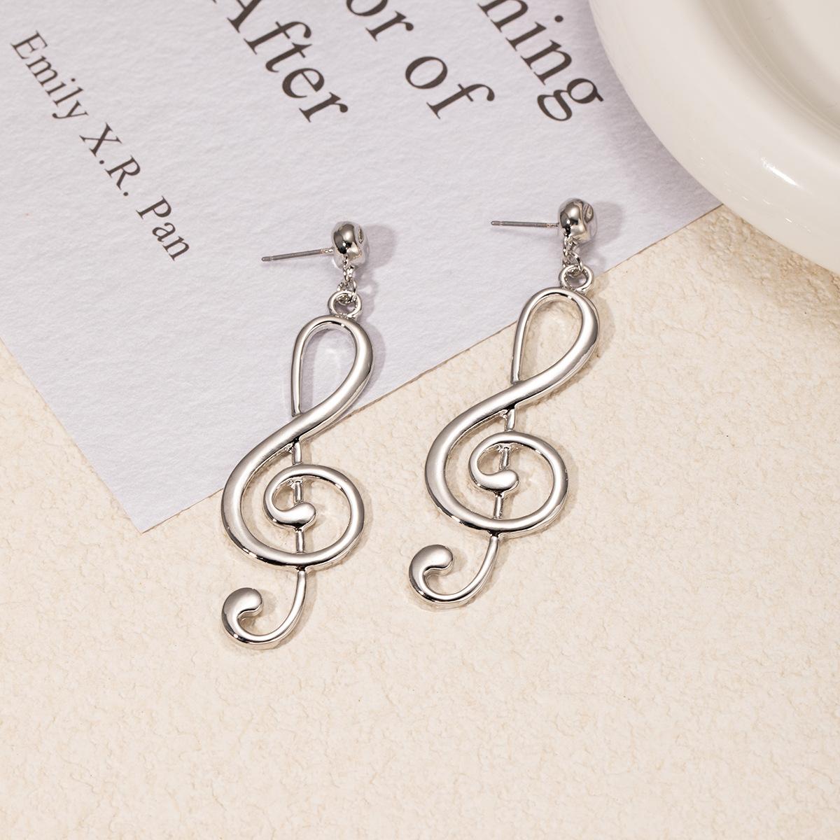 Niche Exaggerated Design Stud Earrings Creative Music Notes High-End Sense Earrings Literary Retro Temperament Earrings