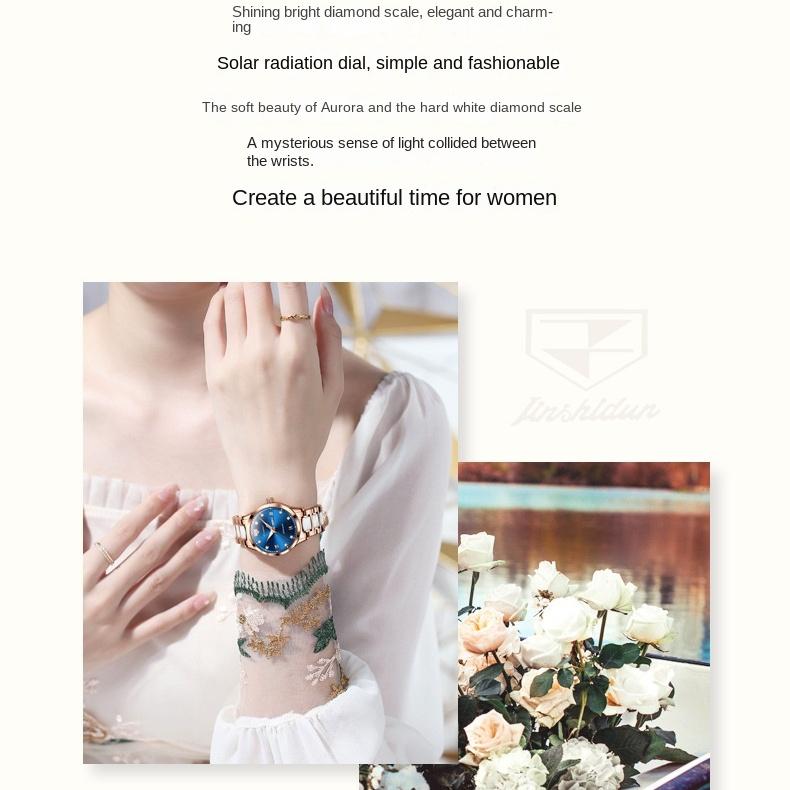 JINSHIDUN-merkeklokker Diamantbelagt romersk automatisk mekanisk klokke Vanntett dameklokke dameklokke