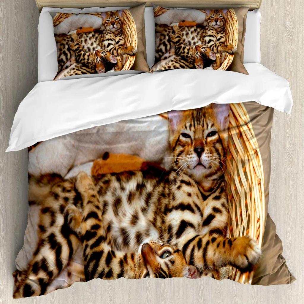 Cute Cat Duvet Cover Twin Size 3D Animal Vivid Colorful Cat Printed Comforter Cover Soft Polyester Bedding Set For Adult Teens