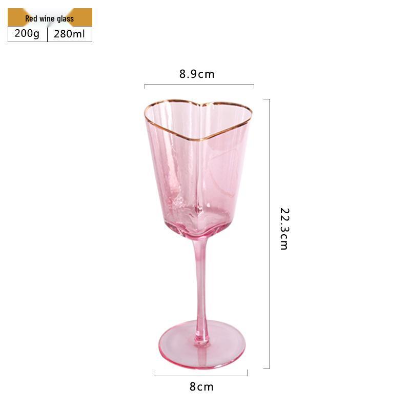 Hammered Pink Gold Rim Heart-shaped Glassware Set: Red Wine, Champagne Flute, Juice, European High-stem Glasses