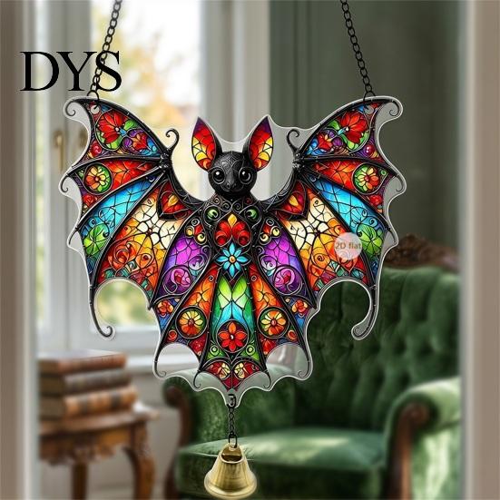 Halloween Window Decor 2D Acrylic Decoration with Chain, Bell, Stained Glass Ghost Bat Festive Wall Hanging Pumpkin Suncatcher Decor, Ornament