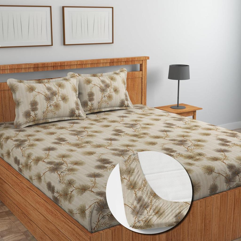 Premium Cotton Elastic Fitted Bedsheets  | Size: Bedsheet - 198.12CM x 182.88CM + 25.4CM (Drop) Pillow Cover -  46 cm x 68 cm