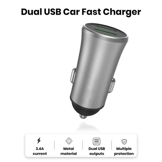 

Двухпортовое автомобильное зарядное устройство USB 24 Вт, компактное, мощное, защита от перегрузки, универсальный телефон