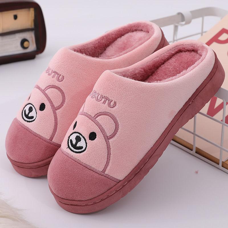 Cotton Slippers Men's Spring and Autumn Winter Indoor Home Use Non-slip Warm Home Couple Winter Plush Women
