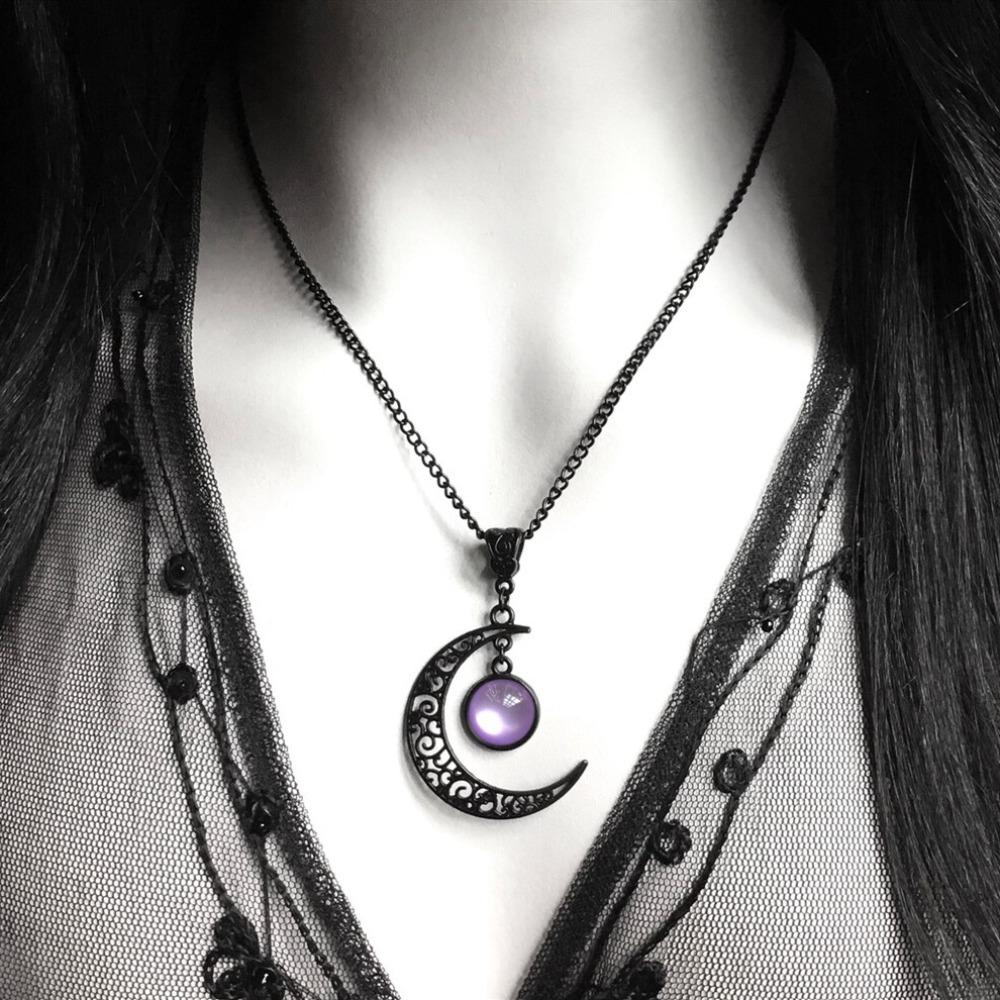 Women Gothic Black Moon Necklace Punk Witch Jewelry Vintage Hollow Stone Pendant Choker Fashion Accessorie Gift
