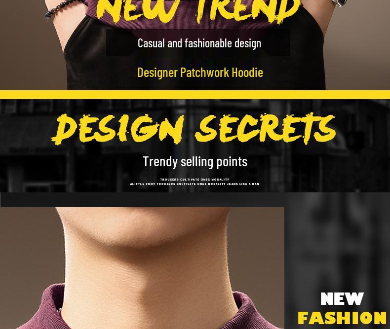 Men's Trendy Retro Print Loose Pullover: Heavyweight Half-High Collar Autumn Hoodie