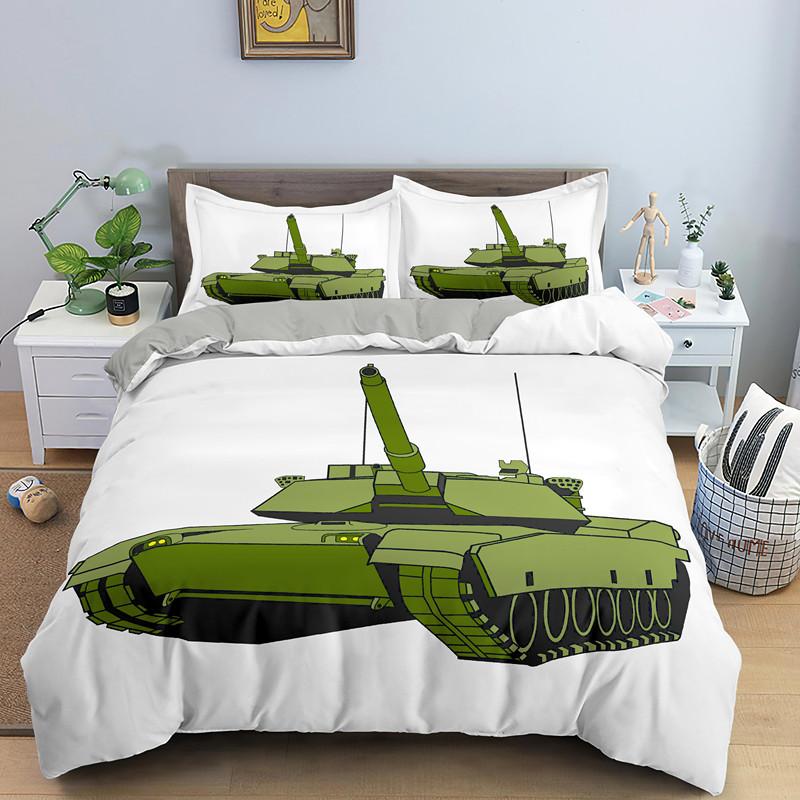 Cartoon Tank Duvet Cover War Theme Bedding Set For Kids Boys Man Soldier Camouflage Army Acting Polyester Comforter Cover King