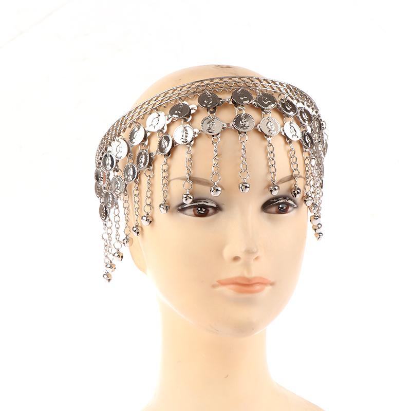 1Pc Women Belly Dance Hairpin Coins Tassels Gypsy Headband Indian Dance Performance Clothing Accessories Head Chain