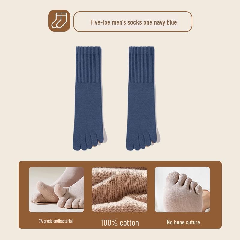 

Мужские весенне-осенние хлопковые носки с пятью пальцами: Антибактериальный, Влагоотводящий, С раздельным пальцем, Дезодорирующий, Защищающий от натирания, Полностью хлопковый, Длинный. темно-синий