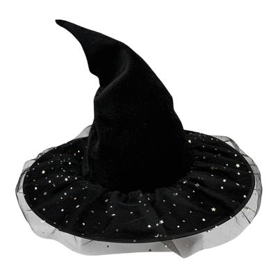 Gold Star Meshes Witch Hat Velvets Lined Hat Adjustable Halloween Costume Party for Halloween Festivities