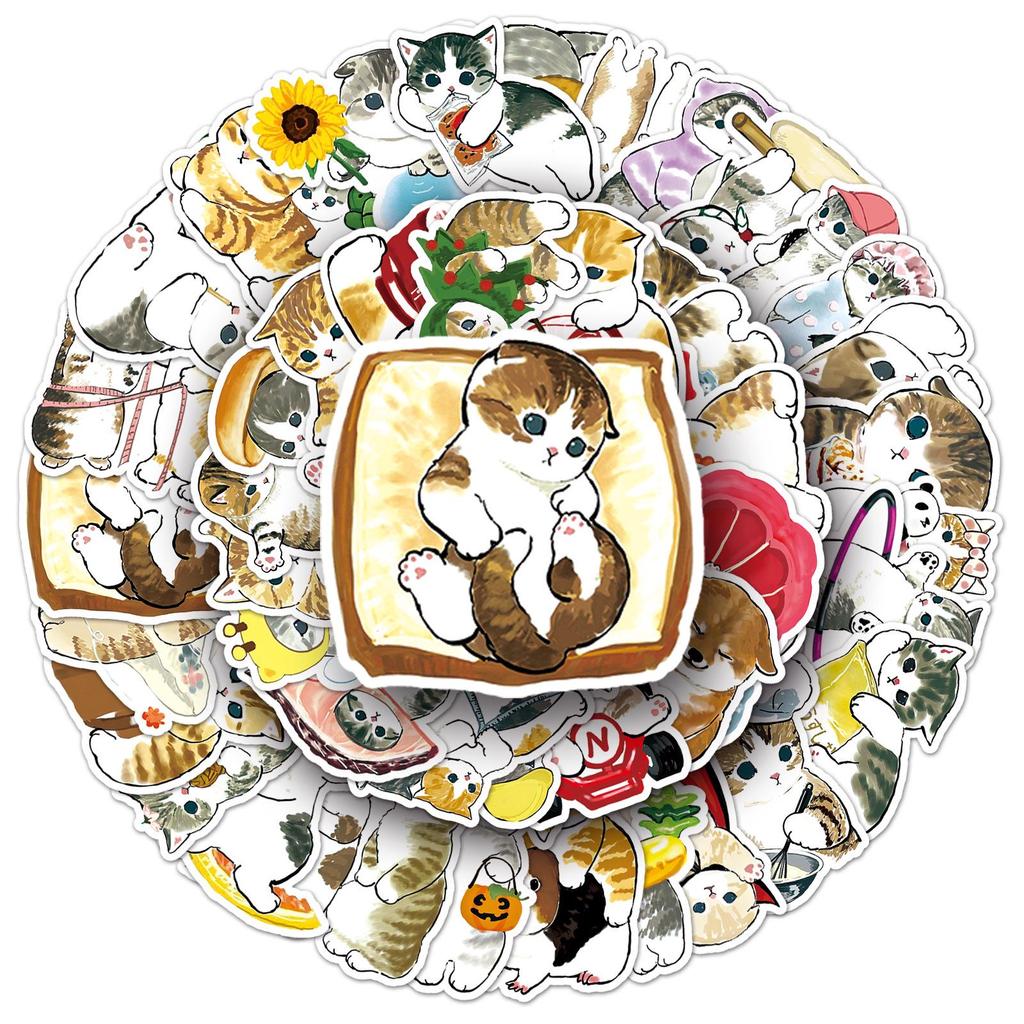50 Hand-Drawn Q Version Kitten Stickers - Cute Animal DIY Decoration for Computers and Journals