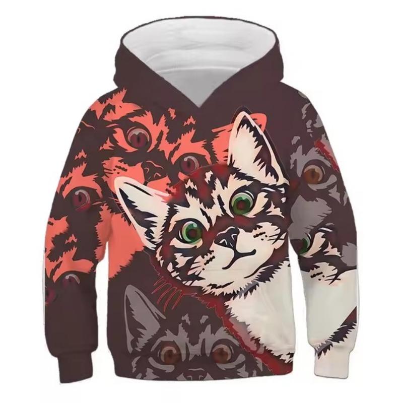 Hoodies Cute Kitten Flowers Print Girls Sweatshirt Stretch Comfortable Fit Long Sleeve Autumn Winter Pullover Tops Youth Kids
