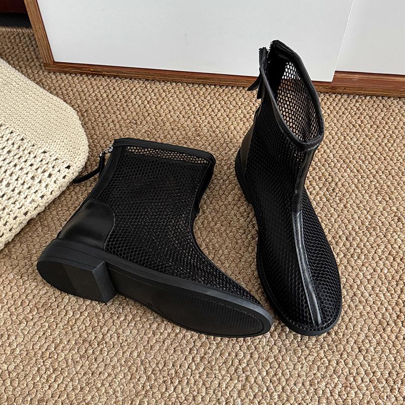 Mode Damen 2025 Neue Atmungsaktive Mesh Mid-Barrel Hollow Stiefel Britischer Stil Erhöhte Mesh Dünne Sommer Coole Stiefel