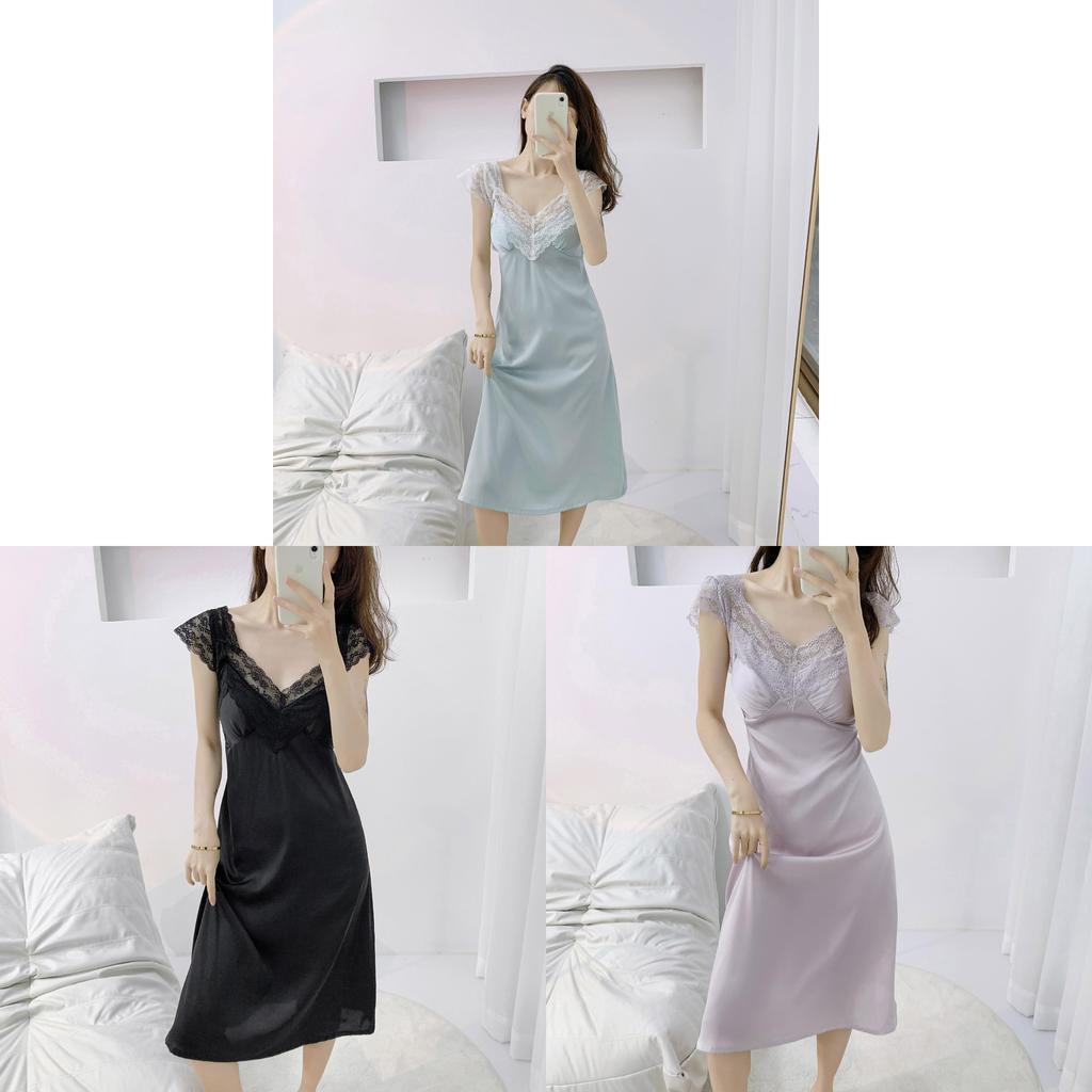 Ice Silk Slip Dress For Women With Vneck And Padding For Sleep And Lounge