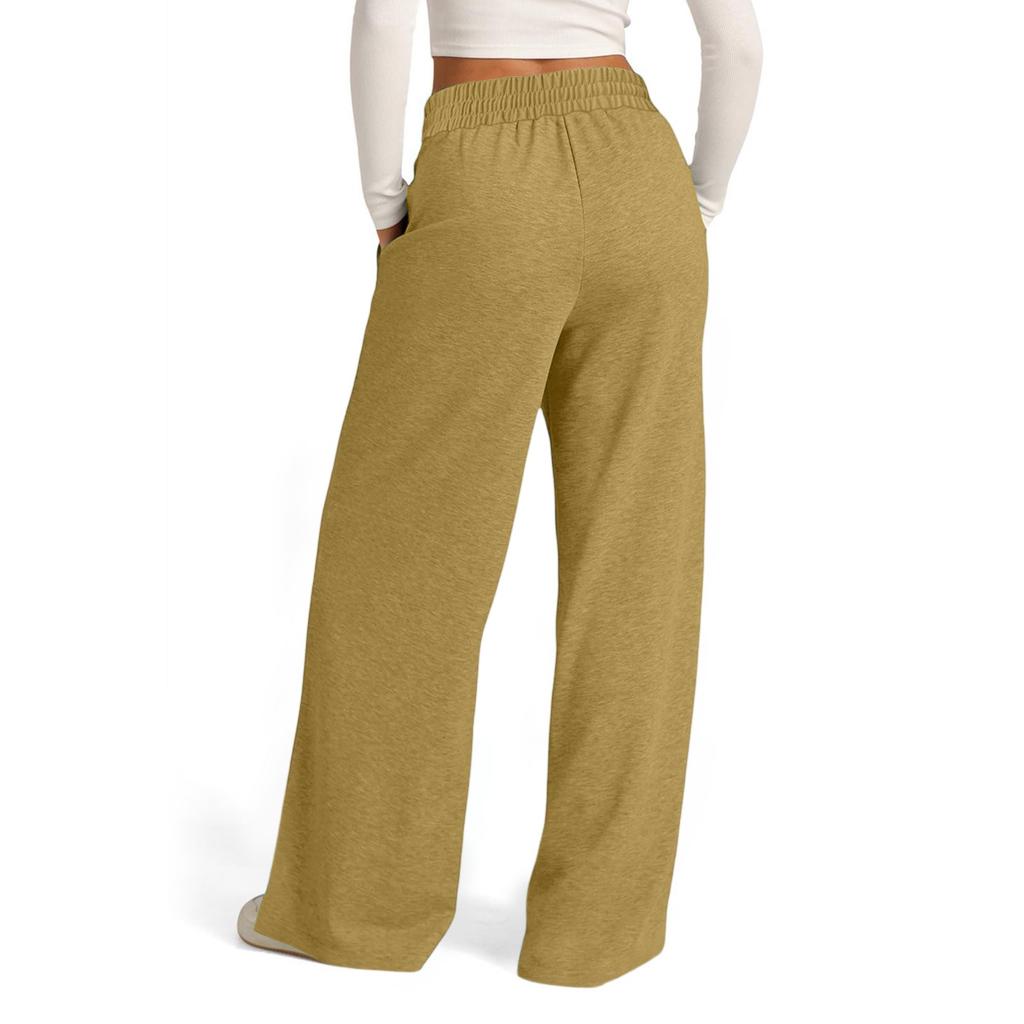 Women's Casual Fashion Solid Color Elastic Waist Drawstring Pockets Wide Leg Straight Pants