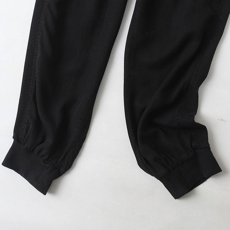 Tencel Casual Pants Spring & Fall New Foreign Trade Women's Clothing Elastic Waistband Lace-up Drawstring Side Tape Knitting Patchwork Pants 27653