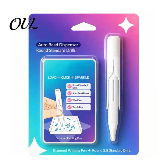 Faux Diamond Art Gadget Automatic Bead Dispenser, Pen with Ergonomic Grip, DIY Embroidery Supplies Wax-Free Applicator Tool for Round Diamonds,