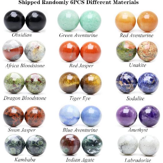 Gemstones Sphere Balls Mix 6PCS, 30mm Small Ball Figurine, Natural Crystal Spheres Round Sphere Balls, Stone Spheres Decorative Balls for Room Decor