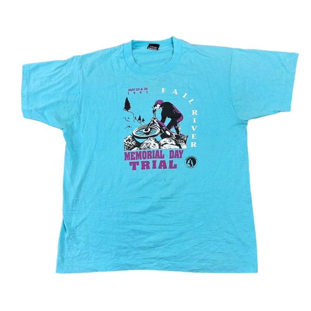 Vintage Graphic Print T-shirt Single Stitch USA 1991 Screen Stars Blue Mens