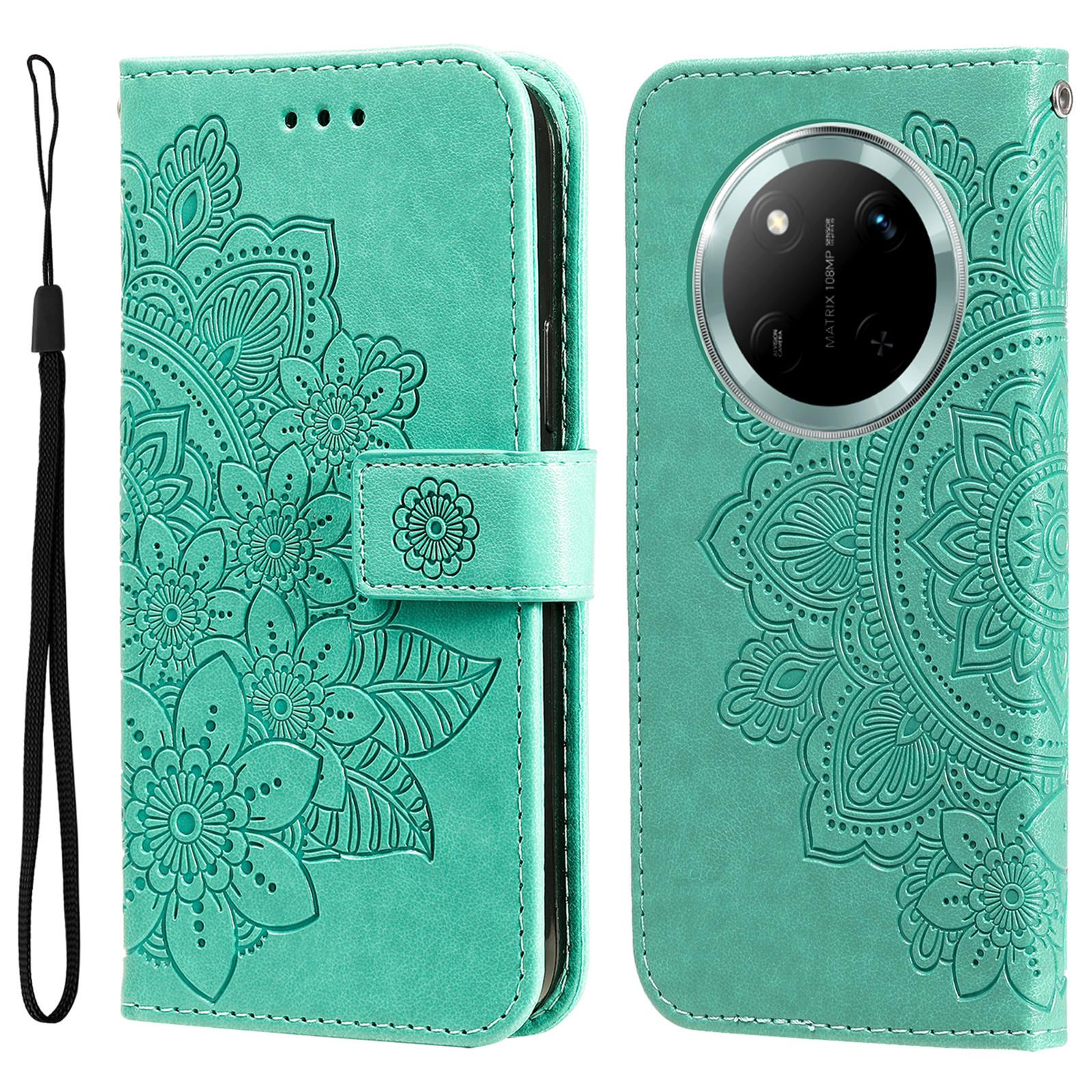 

Leather Case for Honor Magic7 Lite 5G/X9c 5G/X60 Pro 5G Floral Pattern Phone Cover Green
