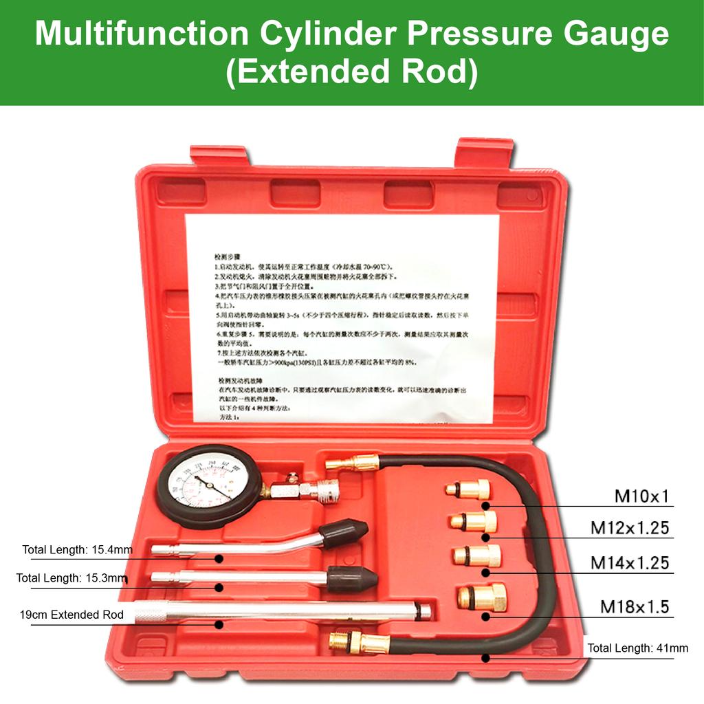 Compression Tester Kit Engine Cylinder Compression Tester 0-300 PSI Gauge M10 M12 M14 M18 Adapters Tool Set Motorcycle ATV Truck