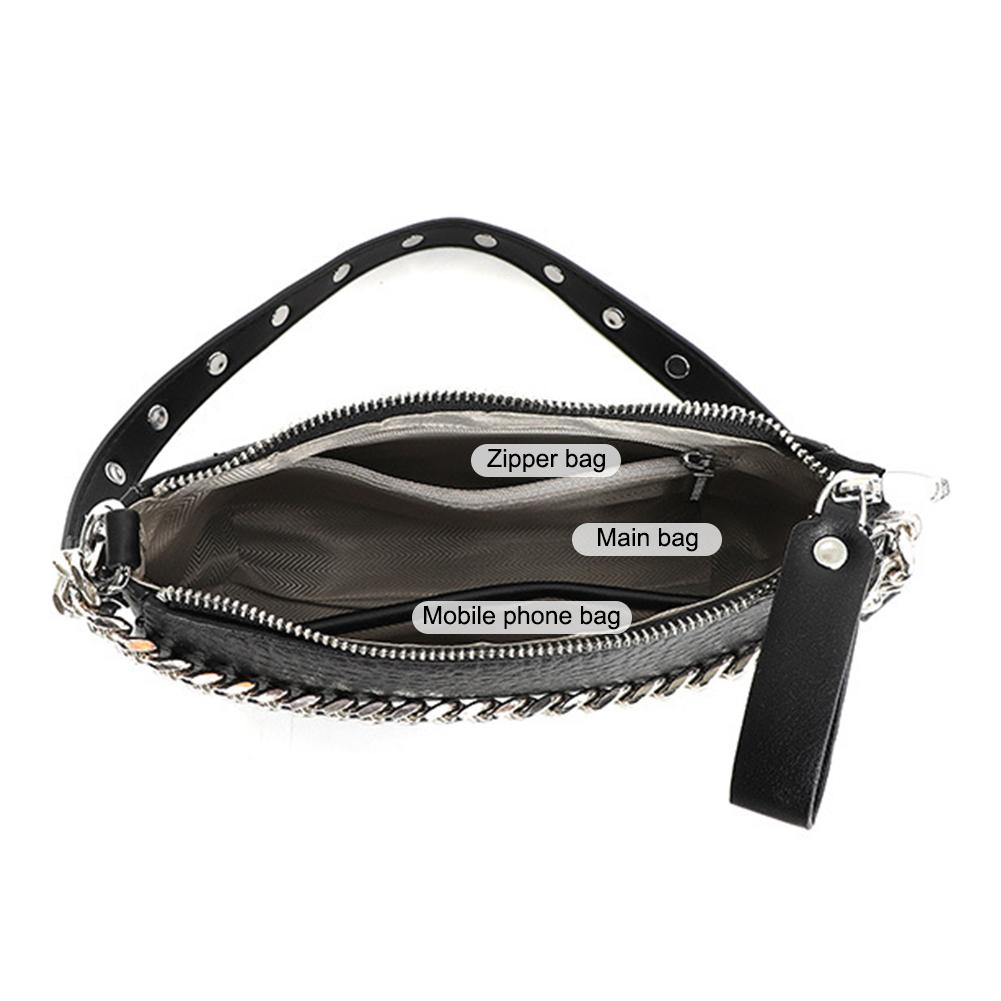 Women Genuine Leather Shoulder Bags Zip Closure Chain Decor Under The Arm Purse Vintage Y2K Handbag Trendy Purse Clutch