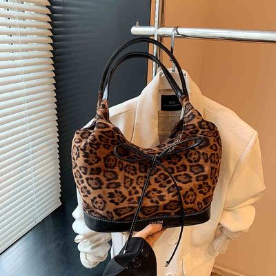 Bolsa de axila feminina vintage de leopardo, nova, versátil, grande capacidade, bolsa de ombro para viagem, bolsa de outono para mulheres
