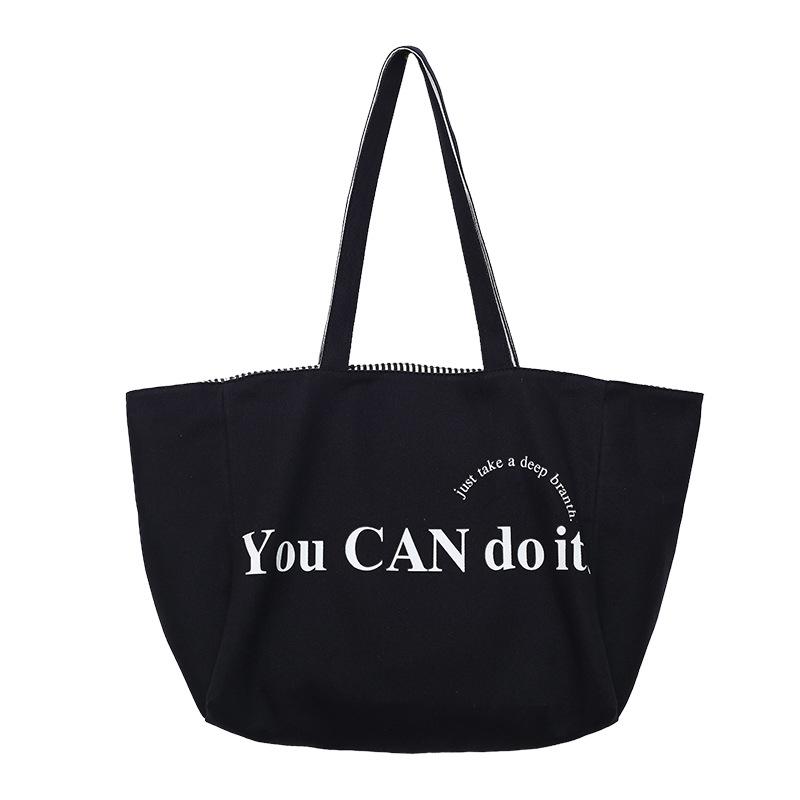 Spring and Summer New Large-capacity Striped Canvas Bag Double-sided Tote Bag Versatile Shoulder Bag