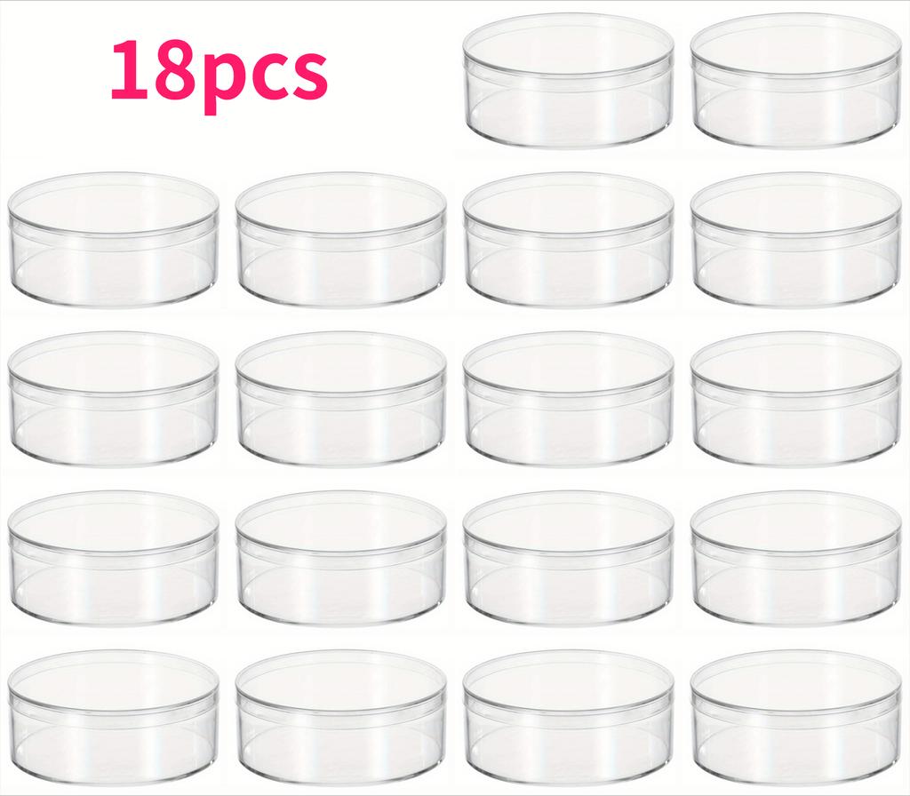 18pcs Clear Acrylic Round Storage Boxes Flip-Top Lids 8cm Jewelry Organizer Containers Wedding Favors Party Treats Beads Crafts